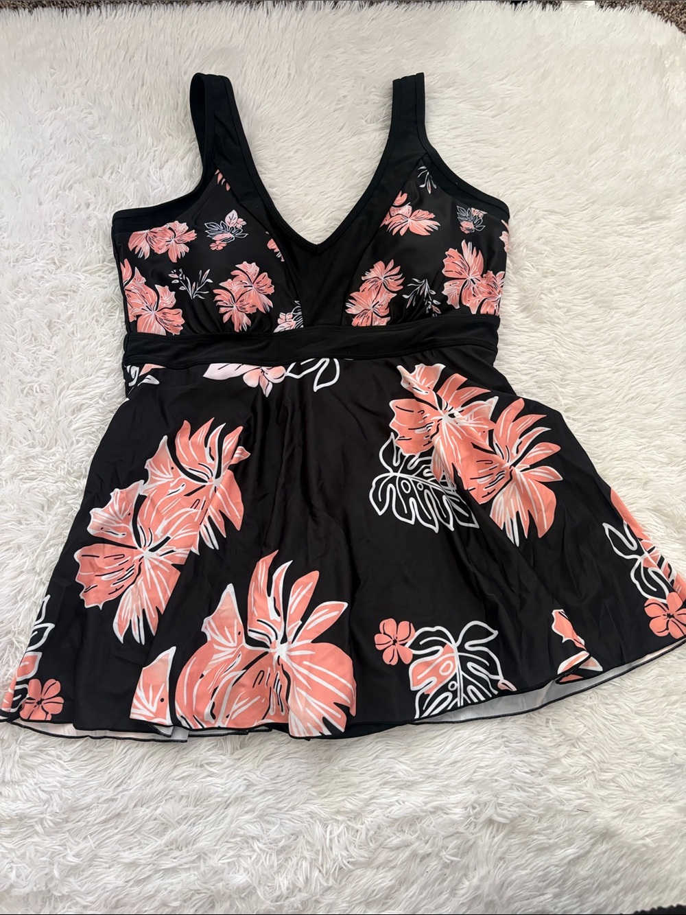 New In Packaging Zando Black Floral Print One Piece Swim Dress XXL